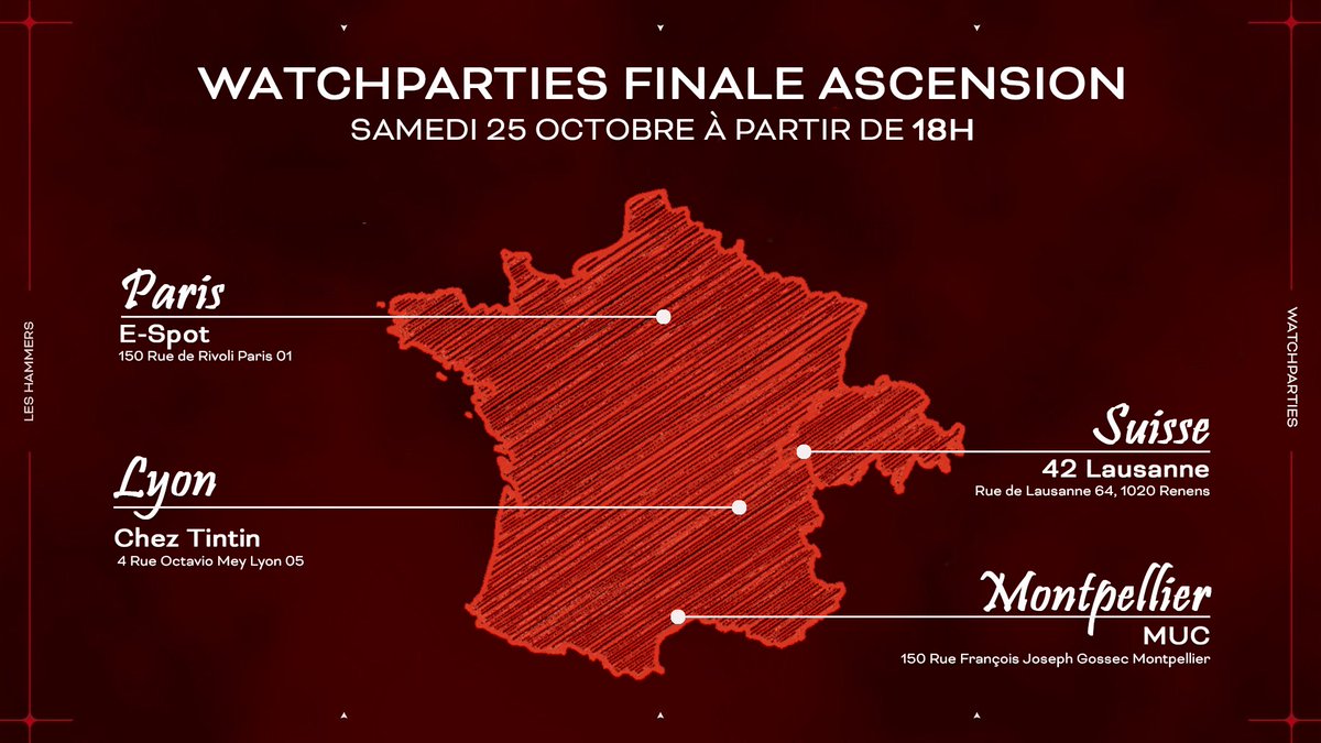 ON EST A UN BO DES VCT 🔥🔥🔥🔥
On se verra tous à Berlin pour soutenir l'équipe évidemment !
Mais on se retrouve également dans 4 villes en France et en Suisse ! ⬇️⬇️⬇️