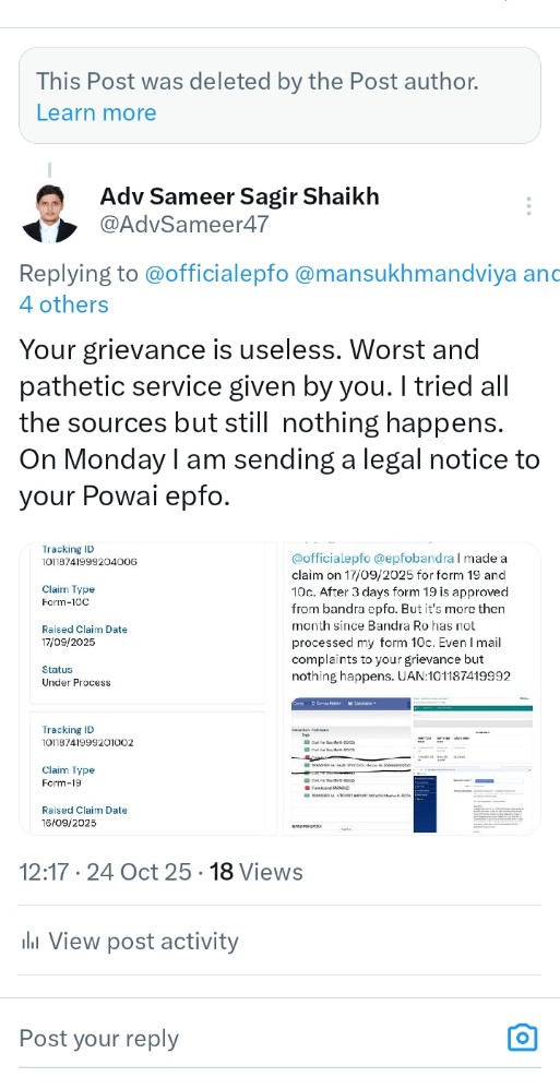 AdvSameer47's tweet image. EPFO is useless @officialepfo @epfomumbaipowai and @LabourMinistry how this is our central government office are running, no reply no answer and no responsibility. #EPFOSCAM