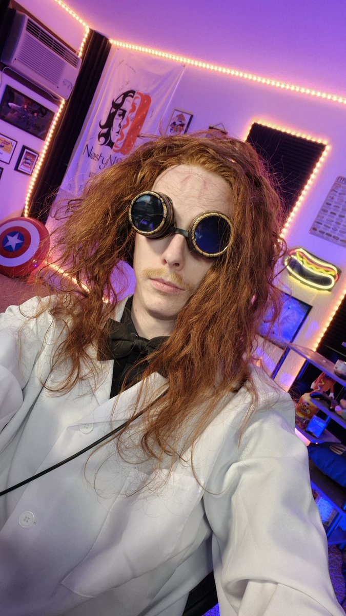My mad scientist fit from stream tonight, continuing costumes for every stream in October for Halloween. PS. THATS MY REAL HAIR, not a wig. Now to wash out all this hairspray.