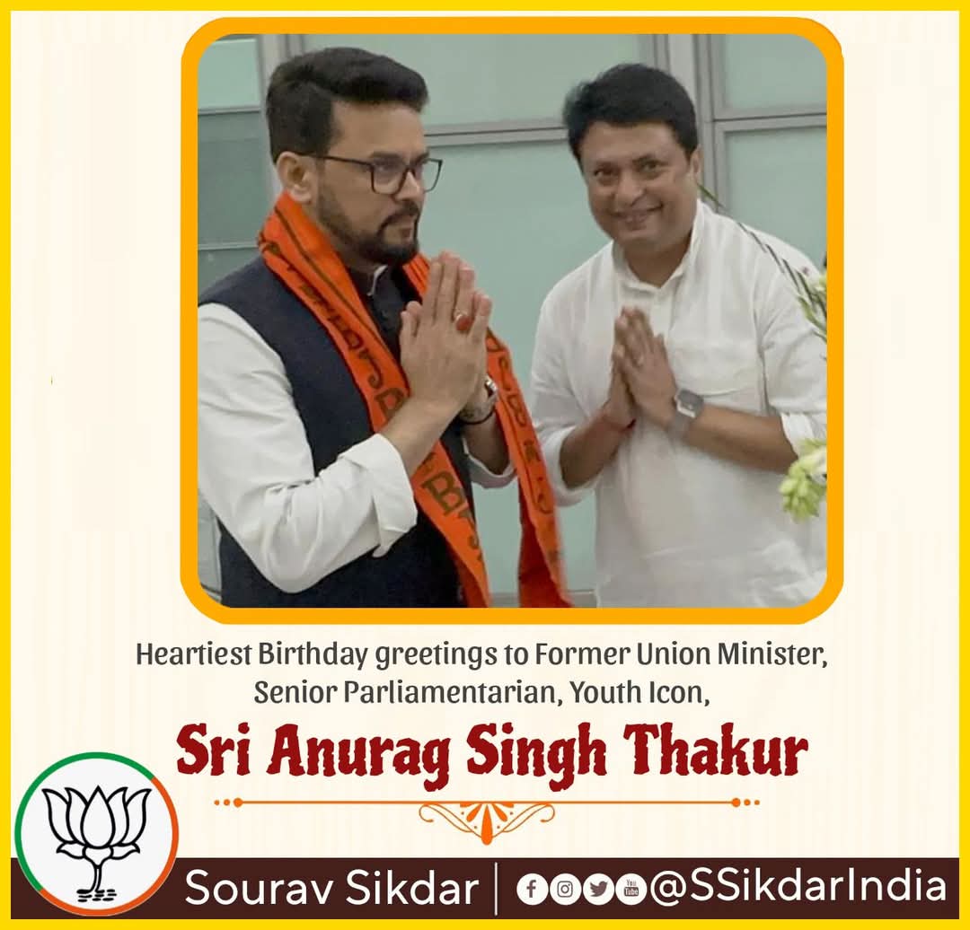 SSikdarIndia's tweet image. Happy birthday to Sri Anurag Singh Thakur, a true leader and inspiration to the youth! As a former Union Minister, senior parliamentarian, and youth icon, you've made an indelible mark on India's political landscape.
@ianuragthakur 

#AnuragThakur #AnuragSinghThakur #TeamAT