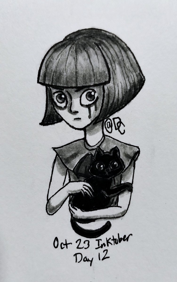 DracaCartoons's tweet photo. As requested by a user on Insta, the title character of the horror game of the same name, Fran Bow! Let me know what you guys think &amp; ideas down below!

Follow me on Insta and Bluesky!

#dracacartoons #inkdrawing #ink #inktober #inktober2025 #fanart #franbow #traditionalart https://t.co/S6Jzz8XnYN