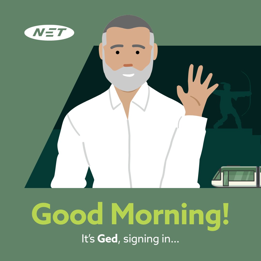 NETTram's tweet image. Ged signing in this morning with your travel updates.
We're running to all stops with all services operating today.
thetram.net/service-status