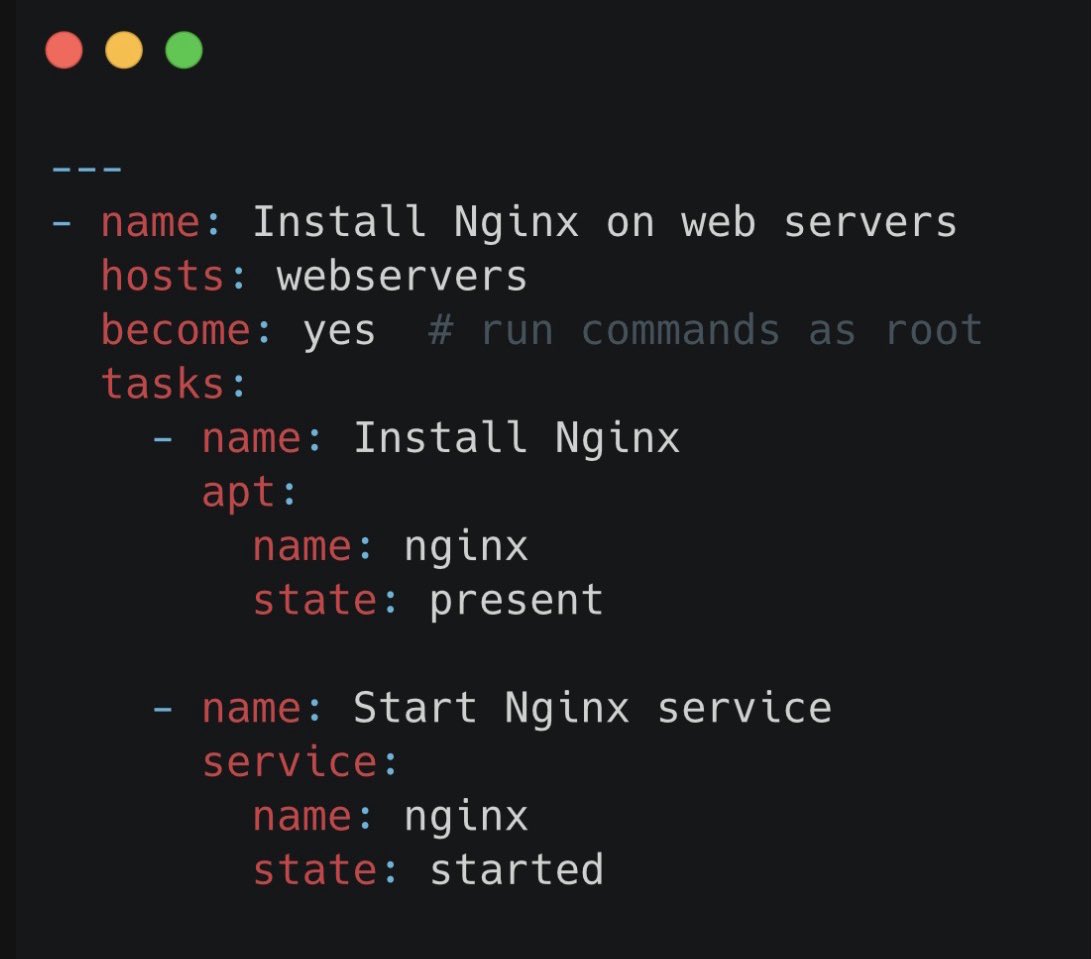 fromcodetocloud's tweet photo. What is Ansible ?

Ansible is basically a tool that helps you tell computers what to do automatically instead of doing it yourself.

Think of it like a remote control for servers: you write simple instructions in plain English (called playbooks), and Ansible goes to all your servers and executes them.

For example:
1.  Install software ✅
2.  Start a service ✅
3.  Copy files ✅

No need to log in to each server one by on , Ansible does it for you.

It’s agentless, meaning you don’t need to install anything on the servers—it just uses SSH.