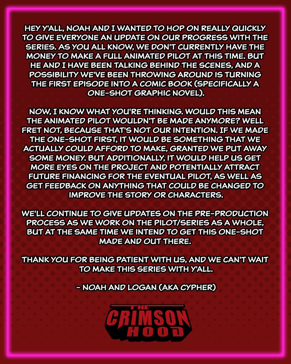 Hey y'all, we wanted to hop on and give you guys an update on our progress with everything so far.

We know it hasn't exactly been the fastest, but we hope you'll stick with us for what's to come.