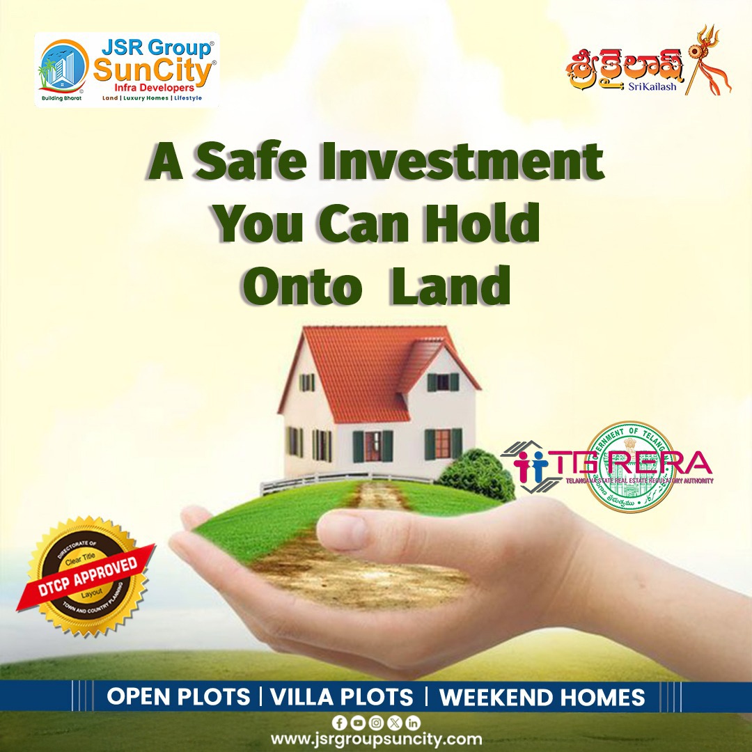 jsrgroup2's tweet image. A Safe Investment You Can Hold — Land never depreciates, it only grows in value. Secure DTCP &amp;amp; RERA-approved plots on Hyderabad–Srisailam Highway inside the Proposed RRR. 5 min to Amazon Data Center &amp;amp; near Future City. Invest today, grow for a lifetime. #SmartInvestment #plots