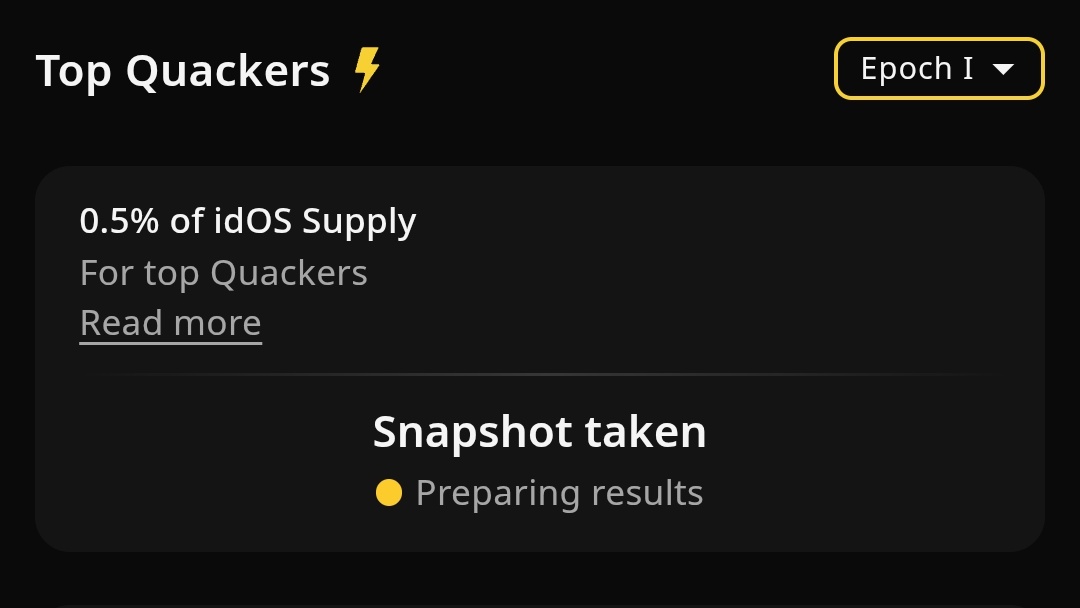justprotocol's tweet image. Gm ❤️
@idOS_network Epoch 1 done and dusted.
Snapshot taken and we await results.
🔋If you quacked - Thanks for working 
🔋If you faded - Thanks for playing.
See you all in Epoch 2