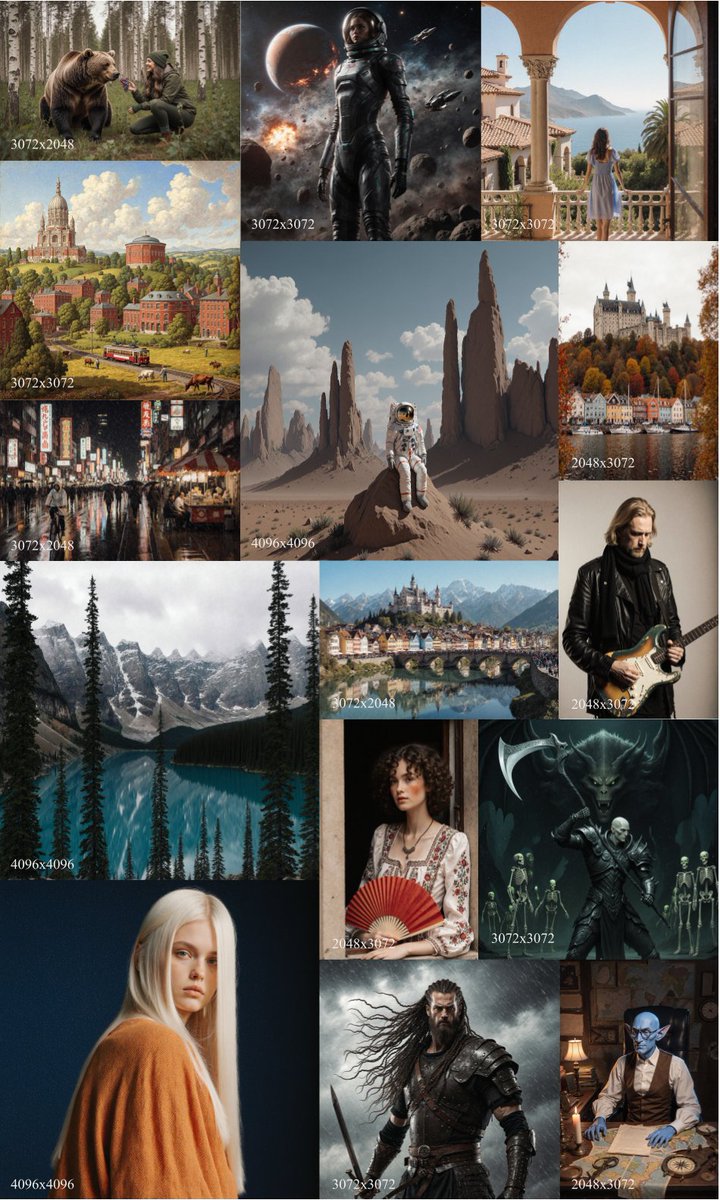 guy_yariv's tweet image. We present DyPE, a framework for ultra high resolution image generation.
DyPE adjusts positional embeddings to evolve dynamically with the spectral progression of diffusion.
This lets pre-trained DiTs create images with 16M+ pixels without retraining or extra inference cost.
🧵👇