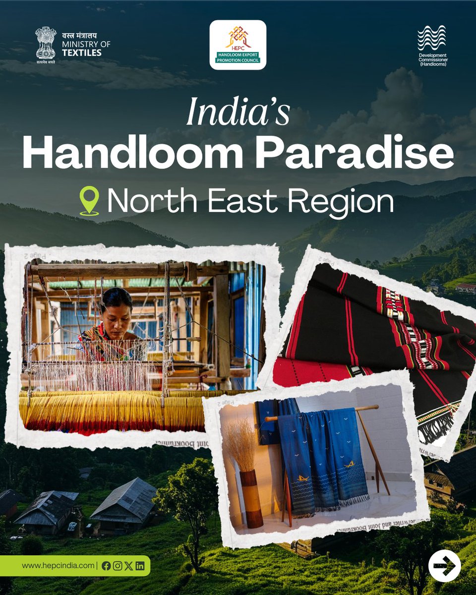 HEPC_India's tweet photo. India’s #NorthEast—home to 65% of the nation’s handloom production. From Assam to Mizoram, every weave tells a story of tradition and skill.

#MyHandloomMyPride #HEPCIndia #HandloomExport #Vocal4Local https://t.co/peFhK2RYeo