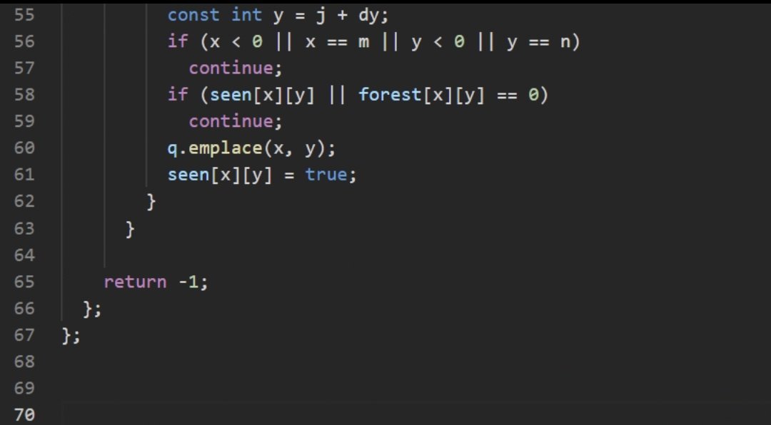 vedant_borle's tweet image. ⭐This one was quite tough!
1) Cut all trees from shortest → tallest in a grid using BFS for paths
2) A min-heap for order.
3)Return min steps or -1 if unreachable.
Tricky but super satisfying once solved 💪
#DSA 
#LeetCode 
#BFS 
#Coding
