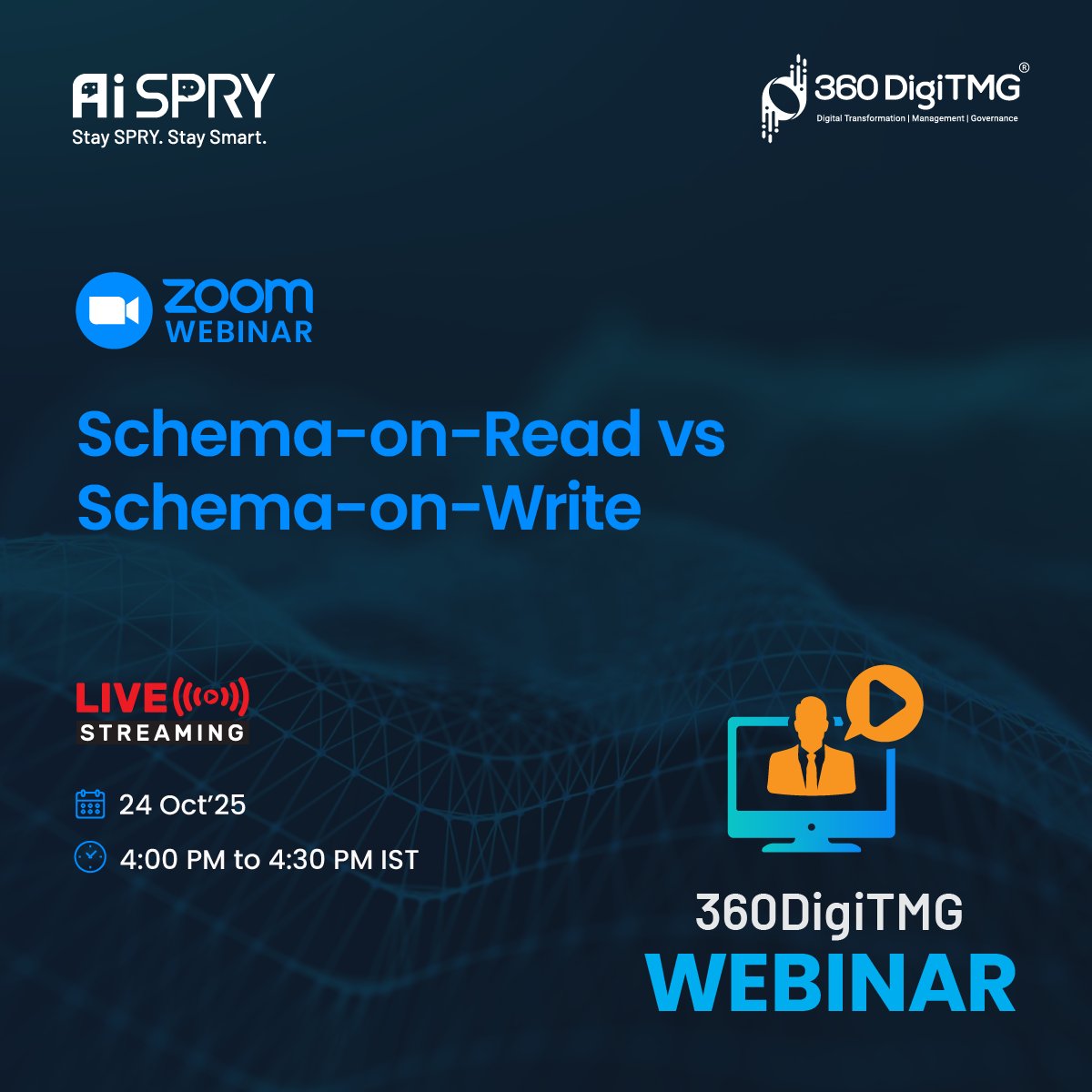 360digitmg's tweet image. 🚀 Schema-on-Read vs Schema-on-Write | 360DigiTMG
Explore the key differences between Schema-on-Read and Schema-on-Write in modern data architectures. 🤖💡
📝 Register Now by clicking the link below 👇
360digitmg.zoom.us/webinar/regist…
#DataEngineering #BigData #DataArchitecture