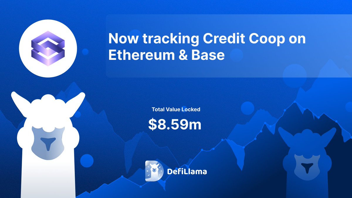 DefiLlama announcement graphic for Credit Coop tracking with $8.59M TVL