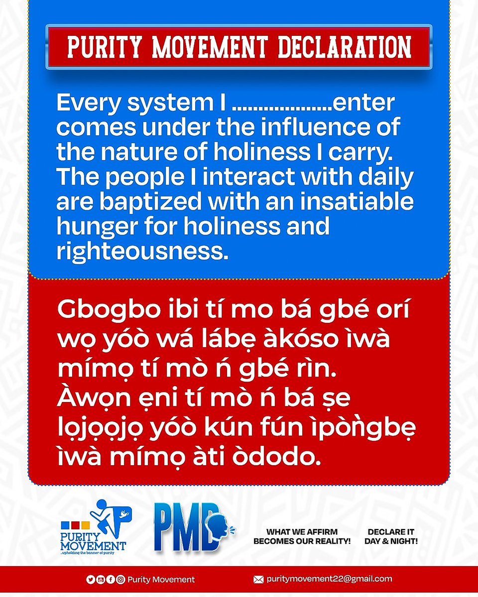 puritymovementt's tweet image. Purity Movement Declaration (PMD)🗣️🗣️🗣️ | October 24, 2025.

#declaration
#affirmation
#PurityMovement
#Jesusbeglorified
#Lightbebroughttoallmen
#Thetreesofrighteousnessbeplanted
#spamedia