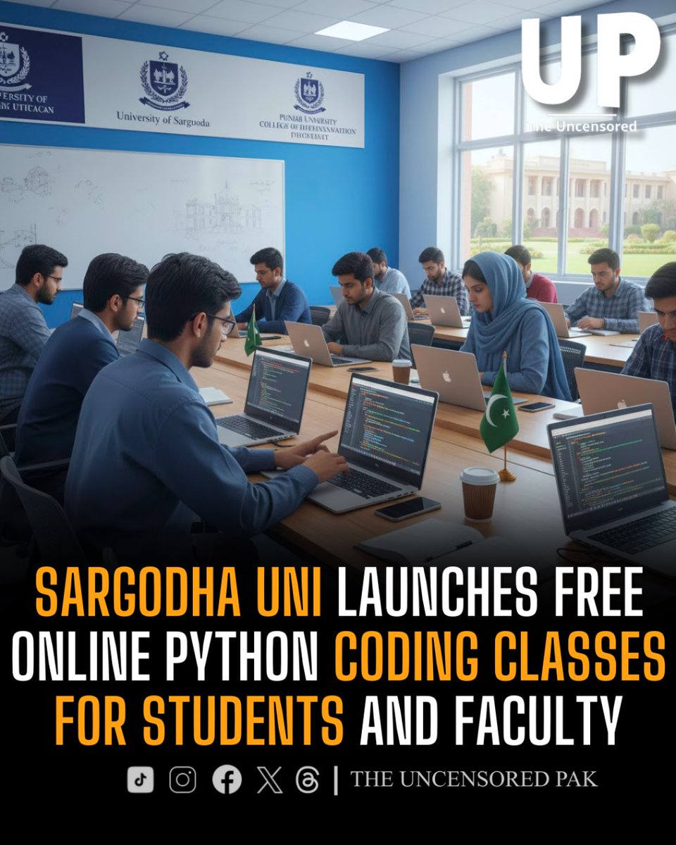 uncensoredpak1's tweet image. The University of Sargodha has launched a free online Python programming course through its Career Development Center (CDC) in collaboration with iCodeGuru. Over 2,000 students and multiple faculty members have already registered.
#sarghoda