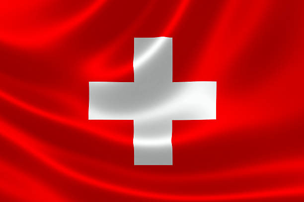 A digital rendering of the Swiss national flag, featuring a bold white cross centered on a solid red background with subtle wavy texture effects suggesting fabric.