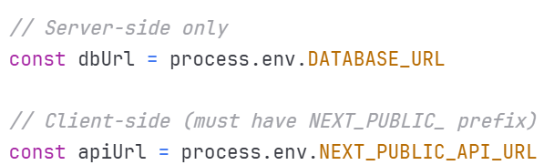 ShubhDJ191's tweet image. Environment variables
Store secrets and config. Never commit .env.local to git.
#NextJS #EnvironmentVariables #Security #WebDevelopment #Configuration #DotEnv #BestPractices #SecureCode #APIKeys #DevOps
