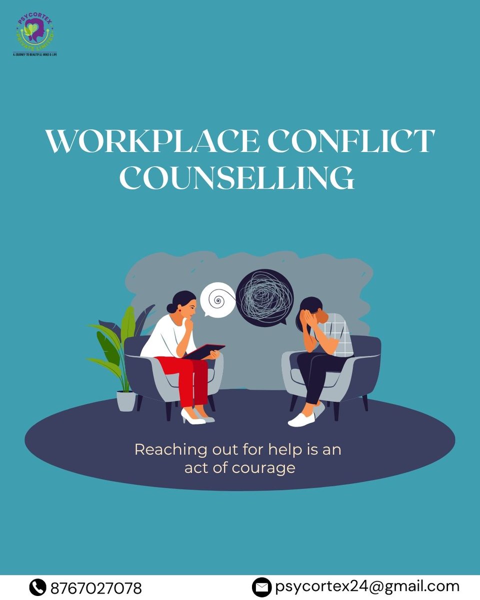PPsycortex's tweet image. 💼 Workplace conflicts can be tough — misunderstandings, stress, and burnout can take a toll on your peace of mind. 
Book your offline or online counseling session today 
#WorkplaceCounseling #Psycortex #MentalHealthMatters #ConflictResolution #WorkStressRelief #CounselingSupport