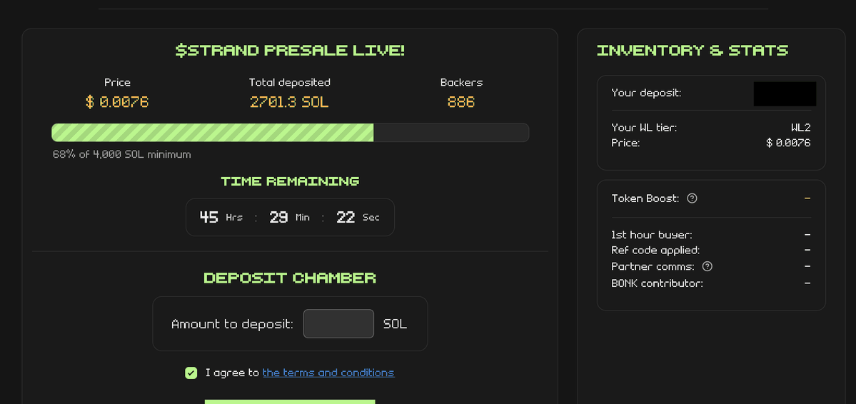 💠 $STRAND Tokenomics

Total Supply: 500,000,000 STRAND

Initial Circulating Supply: 30%

Presale Allocation: 10% of total supply

Presale Unlock: 100% TGE (no vesting)

Presale FDV: ≈ $3M–$7M (based on cap flexibility)