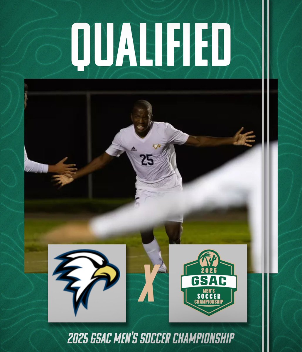 gsacsports's tweet photo. ✅@LSUGoldenEagles becomes the first team to clinch a spot in the 2025 GSAC Men’s Soccer Championship — accomplishing the feat in their debut season in the conference! 

#GSACmsoc ⚽️ #TheRightWayToPlay https://t.co/wVU3K7NRsq