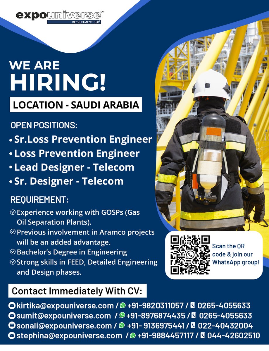 expouniversejob's tweet photo. Attention #jobseekers our clients are #nowhiring, for the fastest way to upload your #CV use the link https://t.co/7o8PAsca1X
#HiringNow #SaudiArabiaJobs #OilAndGasJobs #EngineeringJobs #LossPreventionEngineer #TelecomEngineer #AramcoProjects #GOSP #FEED #DesignEngineering https://t.co/QcenYJ4Afm