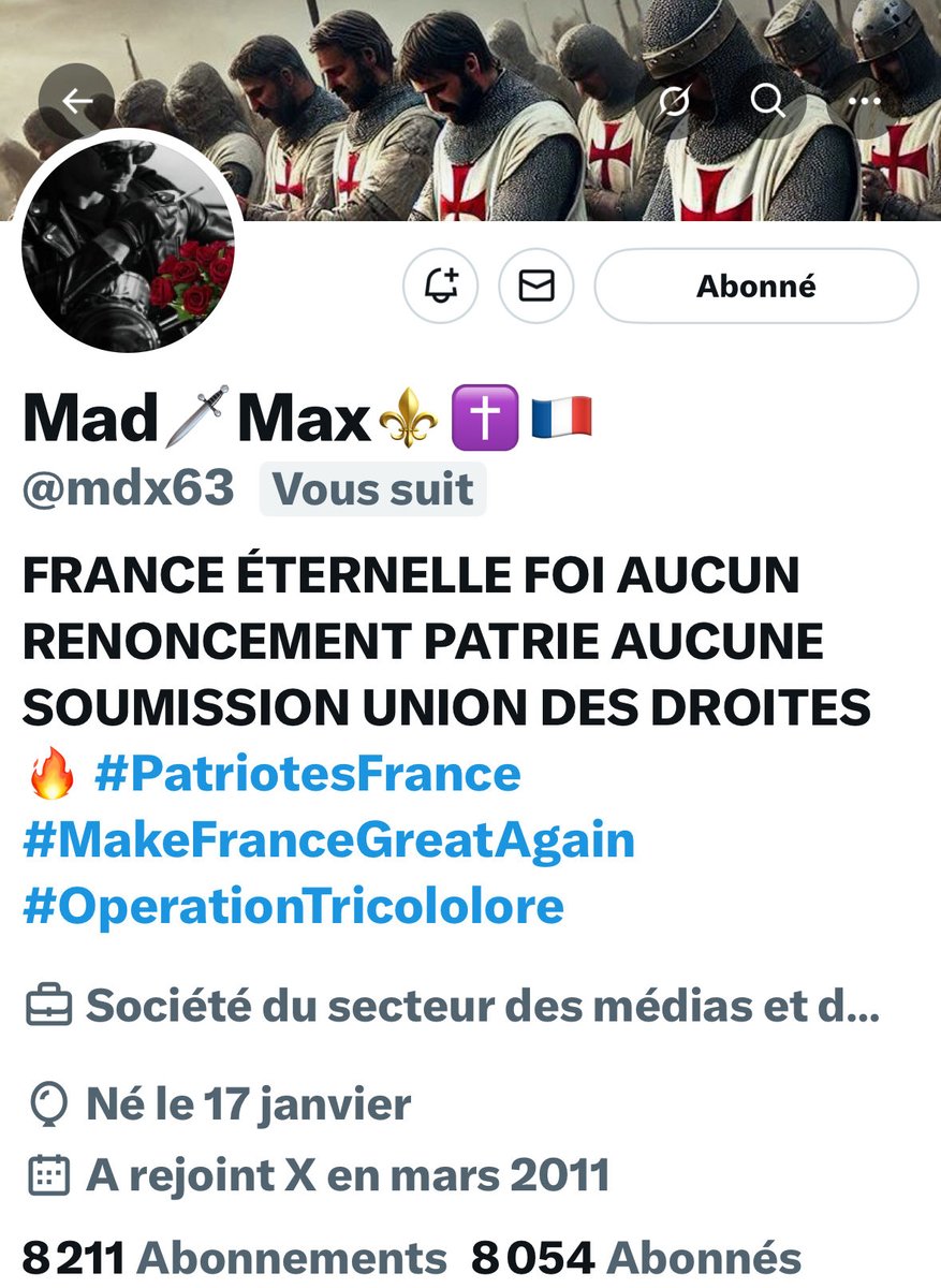 Marc Biton « Splainter »🇫🇷 (@marcsplainter1) on Twitter photo On se mobilise ensemble, encore et toujours, pour plus de visibilité et un grand soutien patriote !  
💙🤍❤️
Merci de suivre et faire suivre 👇
<a href="/mdx63/">Mad🗡️Max⚜️✝️🇨🇵</a> On se mobilise ensemble, encore et toujours, pour plus de visibilité et un grand soutien patriote !  
💙🤍❤️
Merci de suivre et faire suivre 👇
<a href="/mdx63/">Mad🗡️Max⚜️✝️🇨🇵</a>