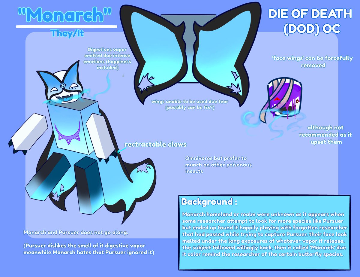 seazoomies's tweet image. Basically the whole willy nilly

Their relationship with Artful can be romantic or platonic, they are easily moved with it curiosity, 

The 1st skill vapor basically work the same as Taunt skill but player get slowed and blue smoke blocked the view for 3 sec. 
#DODoc #MonarchDOD