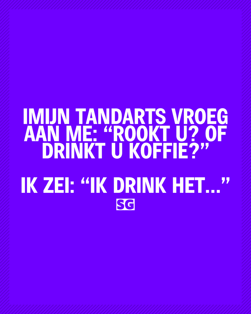 Slechte_grappen's tweet photo. Wie heeft ook altijd gesprekken bij de tandarts met open mond? 😅

#tandarts #koffiehumor #moppen #grappen #relatable #sgxl #dutchmemes #lachmee #humorvandaag #dailyhumor https://t.co/RQ7xzdEVqT