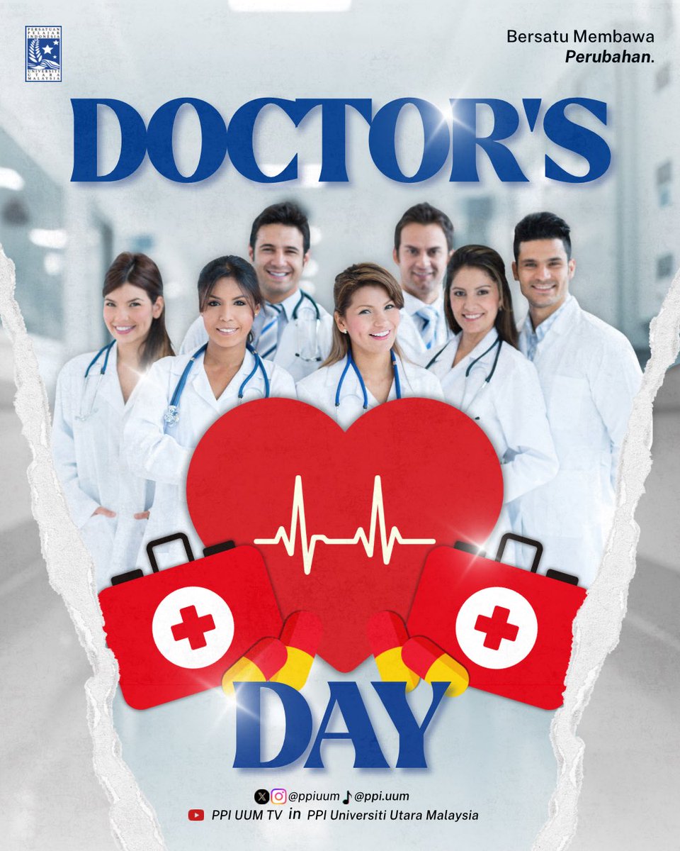 ppiuum's tweet image. Hari ini kita memperingati Hari Dokter Sedunia 🩺🌍
Sebuah momen untuk menghargai dedikasi, kerja keras, dan pengorbanan para dokter di seluruh dunia yang telah berjuang menjaga kesehatan dan keselamatan umat manusia.