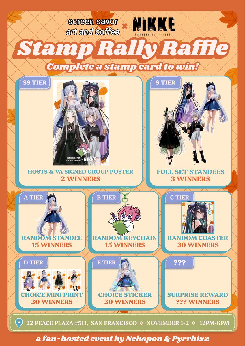 It’s #NIKKE raffle time 🎟️✨ Every stamp rally participant will win a prize, but the top reward is something super special, an exclusive event poster signed by all our voice actor guests 🎤 Don’t miss your chance to enter over the Nov 1-2 weekend <a href="/screensavor/">screen savor</a>!🧋 #NIKKEBubbleDate