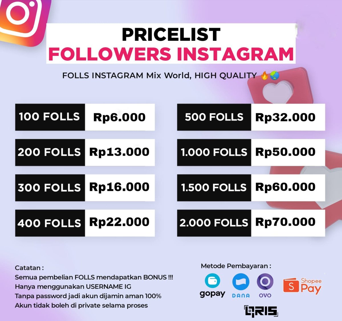 Keyy770316's tweet photo. Menjual kebutuhan sosial media
FOLLOWER, LIKE, VIEWIG G •Amanah dan Terpercaya🔥 ·Testimoni banyak ✨
· Privacy aman 100% 🔐
· Trusted 💯
ORDER👇
https://t.co/AwDIhUDy3W https://t.co/0gWX6nExaE