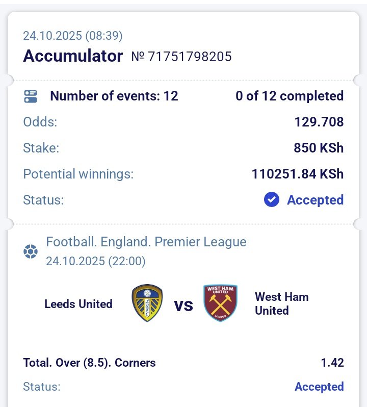 We start the day with corners ✅✅✅✅📌📌📌📌📌
Booking code 6TDU6
paripesa.bet/paripesakenya
Promocode Paripesakenya