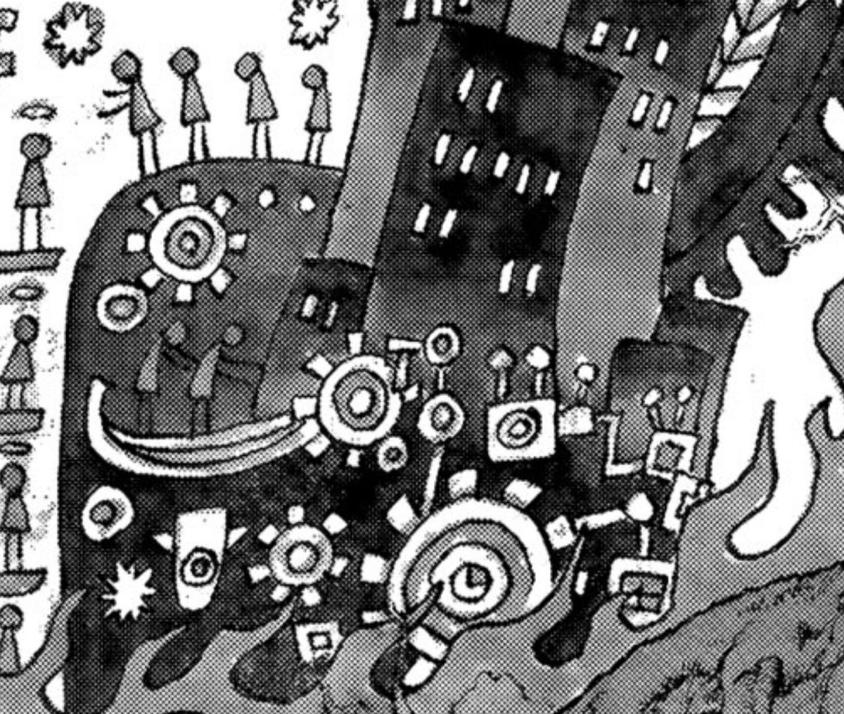 zarts_327's tweet photo. I just clocked by looking at the mural that these Gears look like the sun. These gears are responsible for transferring whatever form of energy they used back in the day. 

Hence why it makes sense Luffy's forms are all called gears. 

Oda nailed down the sun symbolism in this story man. 

#ONEPIECE #ONEPIECE1163