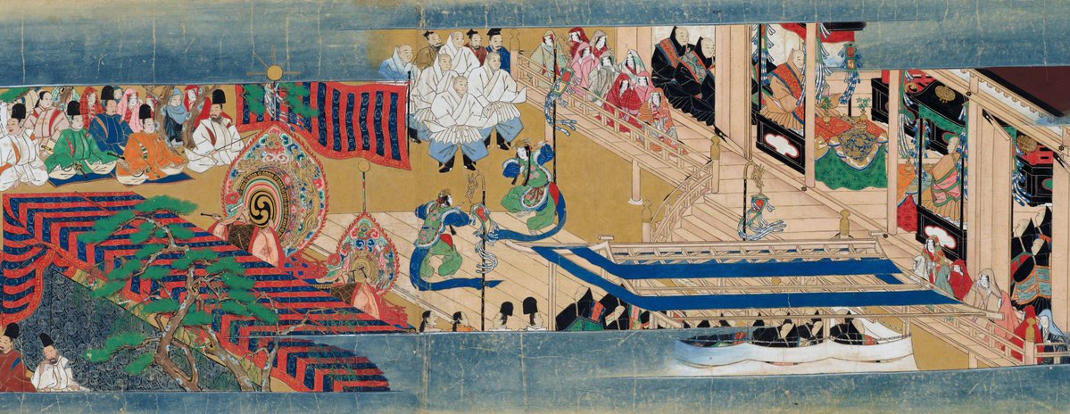 滋賀・桑実寺の草創縁起を描いた華麗な絵巻です。伽藍落慶の法要に際し