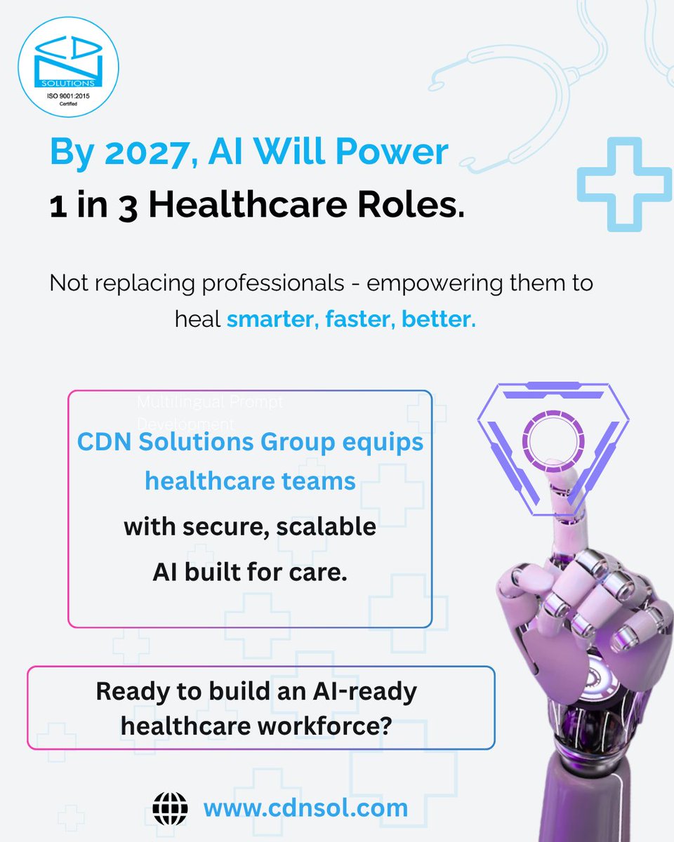 cdnsolutions's tweet image. AI won’t replace healthcare professionals - but those who use AI will lead the future of care.
 
Ready to build an AI-ready healthcare workforce?
Let’s talk cdnsol.com
 
#HealthcareAI #DigitalHealth #HealthTech #AIInnovation #HospitalTransformation #MedicalAutomation