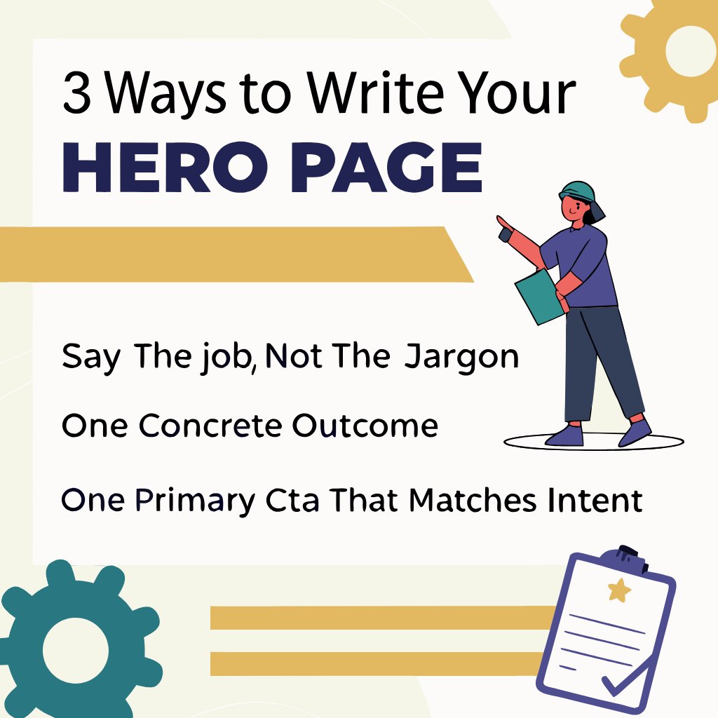 cheryl11v's tweet image. Your hero section decides if people stay or bounce. Keep it simple.

• Finish the sentence “We help you…” in plain English.

• Give a single CTA that matches intent. Kill the extra buttons.

Clear promise. Real proof. One action. 

#landingpages #herosection #marketingtips