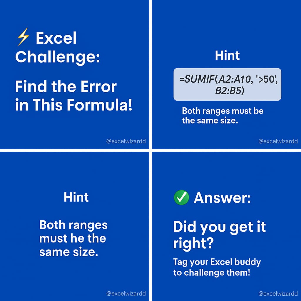 excelwizardd's tweet image. Let’s test your Excel eyes 👀
Find the mistake in this formula before scrolling!
Only 1 in 10 people get it right 💥
@excelwizardd @microsoft @microsoft365
#ExcelChallenge #ExcelTips #ExcelWizardd