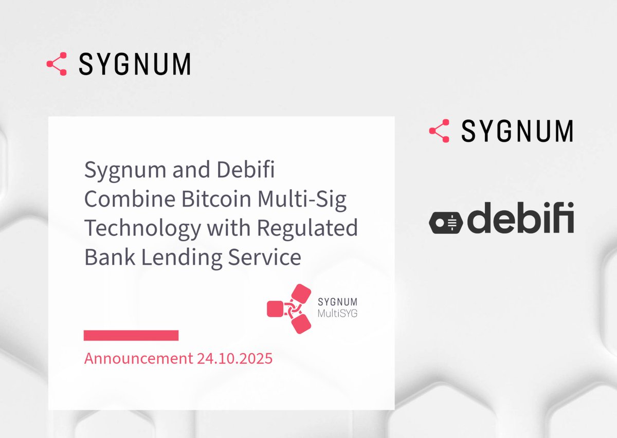 📣 News: Sygnum and @debificom Combine Bitcoin Multi-Sig Technology with  Regulated Bank Lending Service ▪️ First bank globally to seamlessly combine  Bitcoin-native multi-signature wallets with bank-grade lending services ▪️  Partnership with @debificom