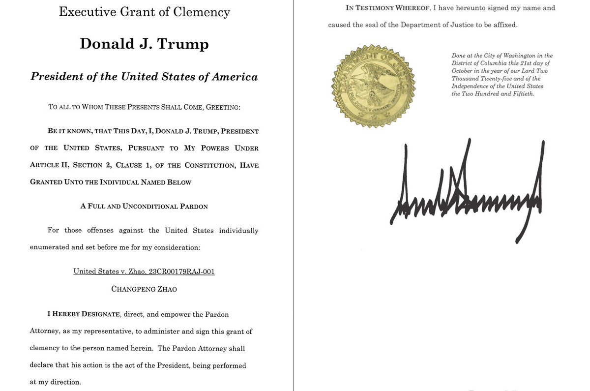 Steph_iscrypto's tweet photo. 💥BREAKING:

🇺🇸 PRESIDENT TRUMP HAS PARDONED BINANCE FOUNDER CHANGPENG ZHAO (CZ) — SAYING HE “WASN’T GUILTY” AND WAS “PERSECUTED BY THE BIDEN ADMINISTRATION.” https://t.co/tpOUmTeVK5