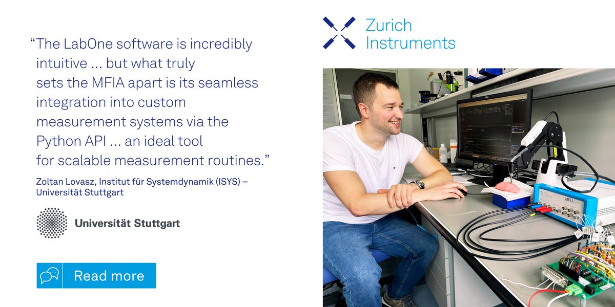 Zhinst's tweet image. Custom setups need fast flexibility.
🧪 Zoltan Lovasz (@Uni_Stuttgart) uses MFIA + LabOne’s Python API to scale tissue measurements with ease.🧠 Read his story to see how it’s built to adapt: eu1.hubs.ly/H0nnzkV0
#MFIA #Impedance #PythonAPI #BiomedicalResearch #CancerDetection
