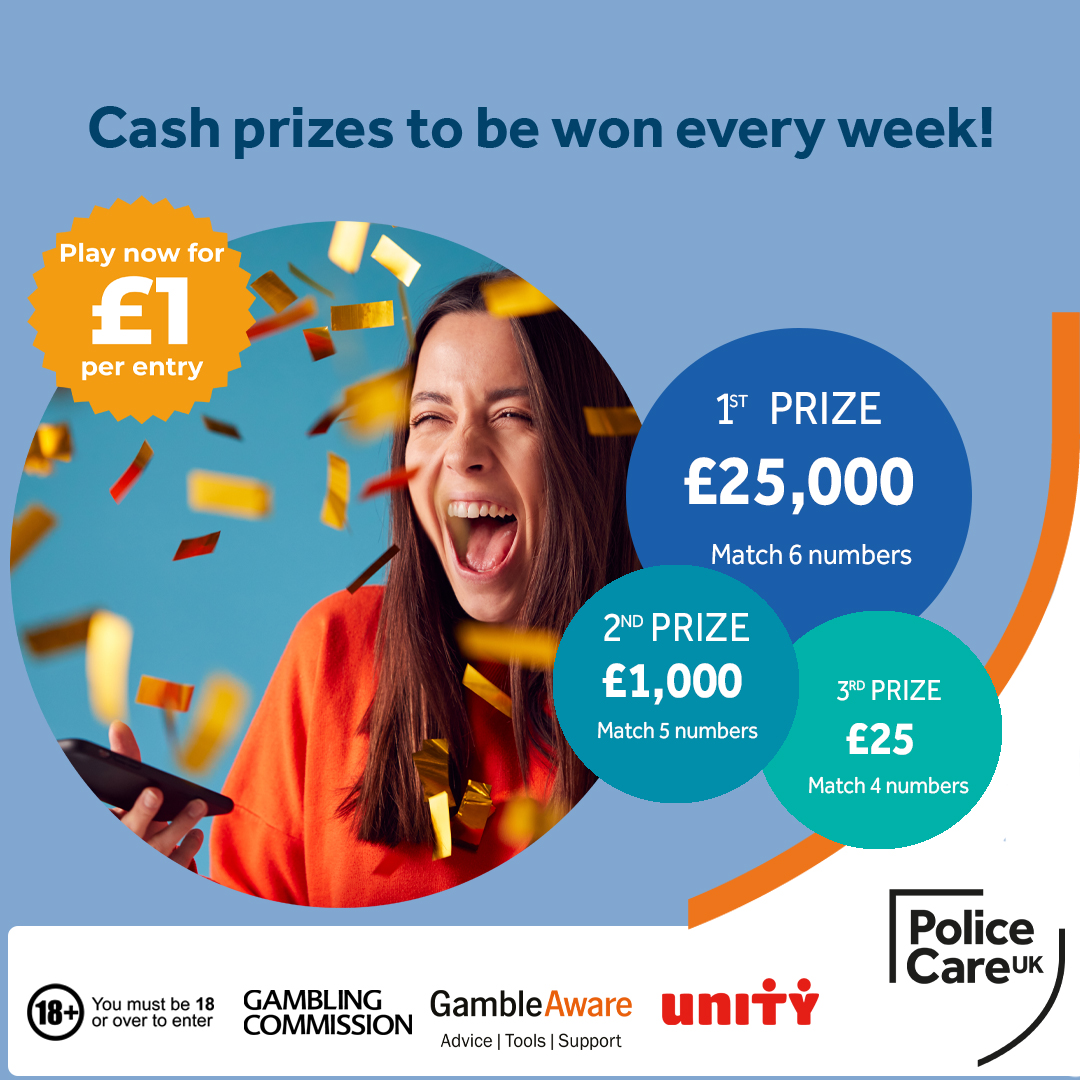 Today sees the very first edition of the Police Care UK Lottery and you’ve still got a chance to be included in this week’s draw.

For as little as £1 per week you could sign up and scoop a £25,000 jackpot, while at the same time supporting our work helping mitigate the impact of