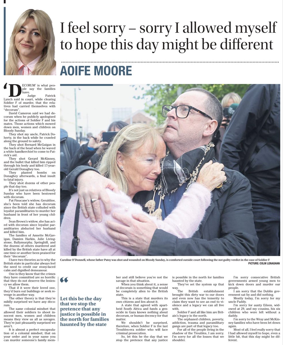 “They shot my uncle, Patrick Doherty, in the back while he crawled along the ground to safety.”
~Aoife Moore

The Irish News

☕️🥐