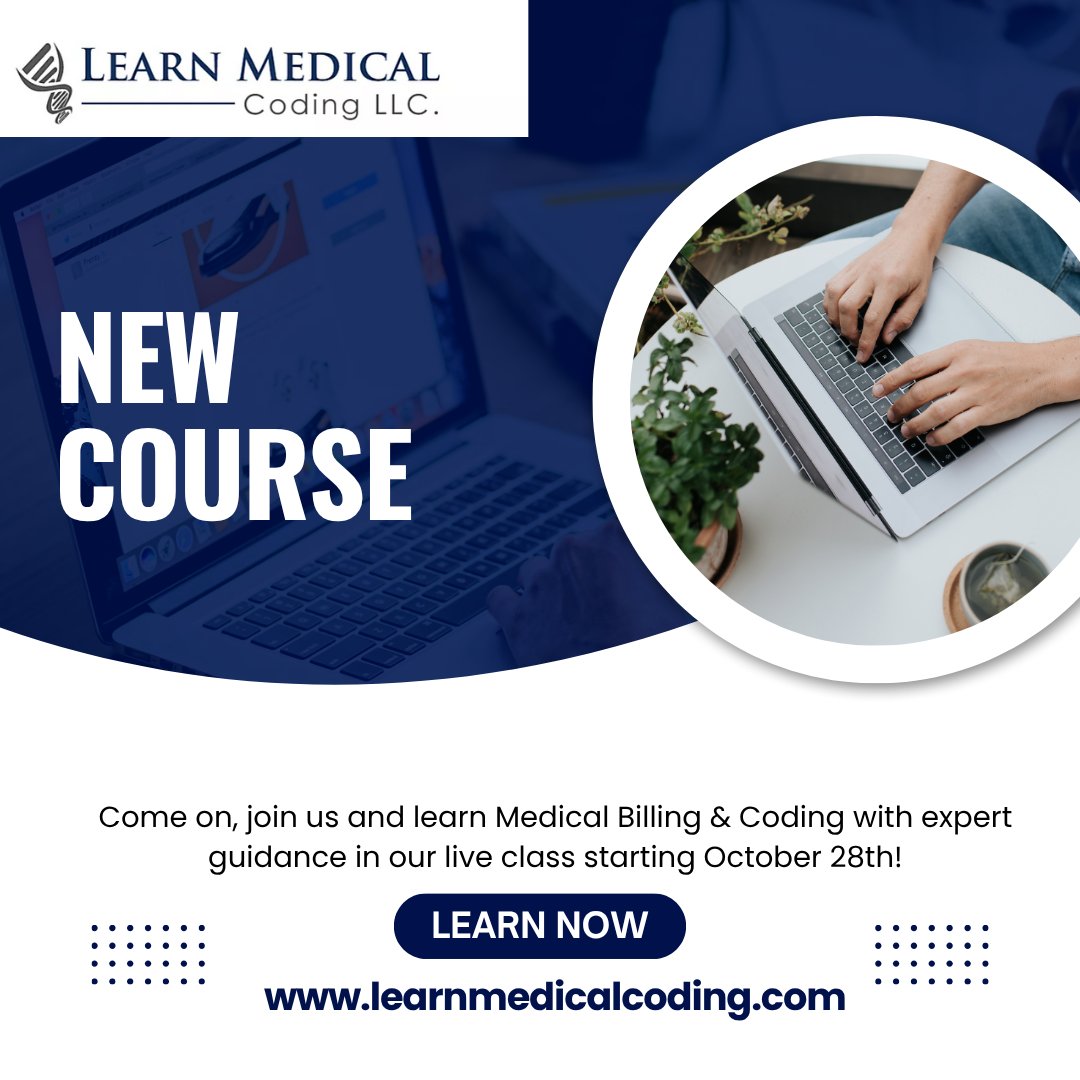 Learnmedcoding's tweet image. New Medical Billing & Coding class starts October 28th! Train online with live instruction, build real job-ready skills, and get prepared for certification from the comfort of home. Enroll today at learnmedicalcoding.com