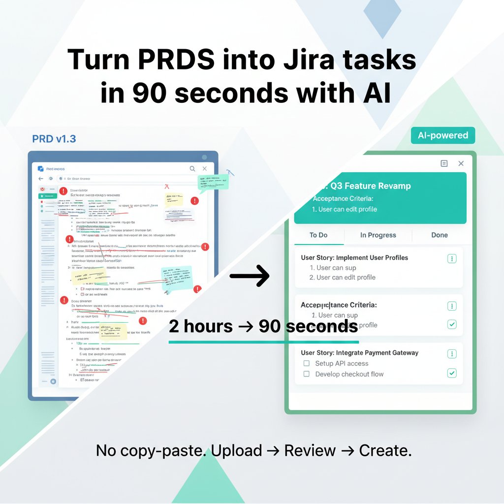 resetDocs's tweet image. Turn PRDs into Jira tasks in 90 seconds. resetDocs parses your spec and creates: Epic, user stories (with AC), and technical tasks—fully linked to the source. No copy‑paste. Upload → review → create. Save 10+ hours per sprint. Try free for 7 days.