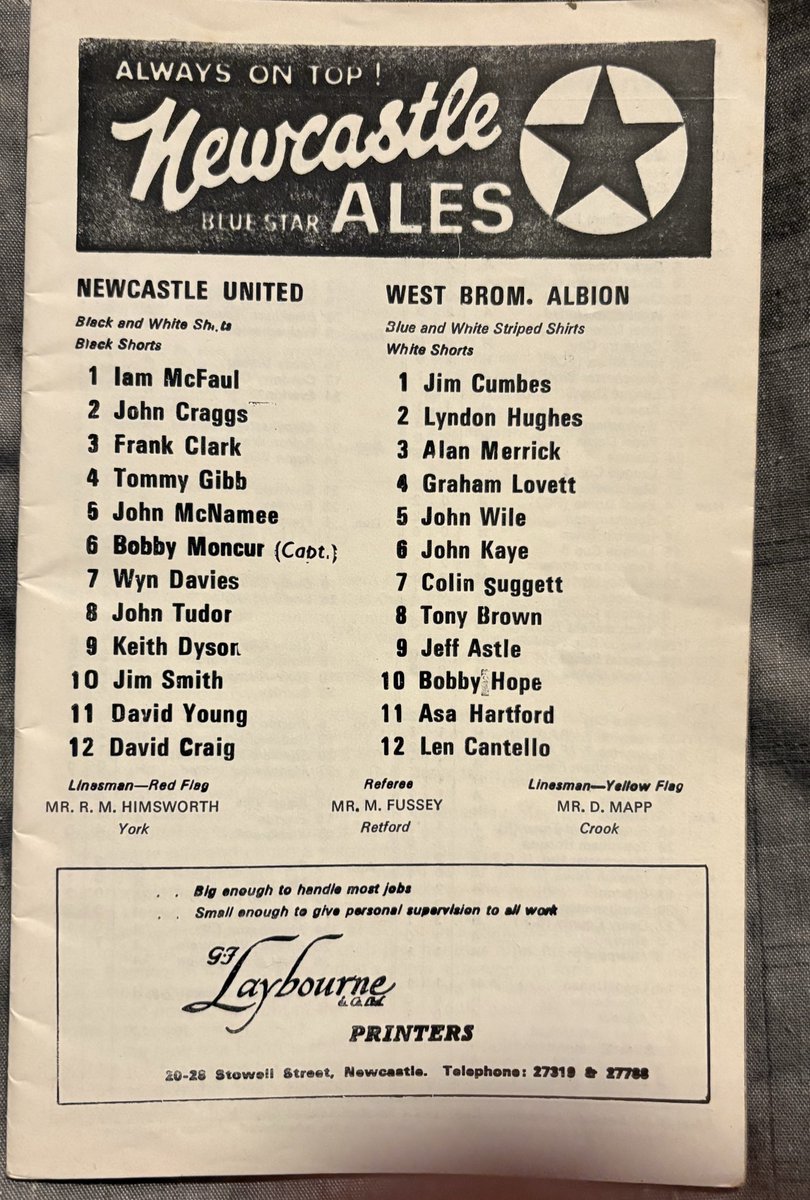 Programme of the Day Number 829
Newcastle United v West Bromwich Albion 1970/1
Last home game of the season would see United win 3-0 with David Young Jimmy Smith John Tudor all scoring within 4 2nd half minutes 
Att 18444