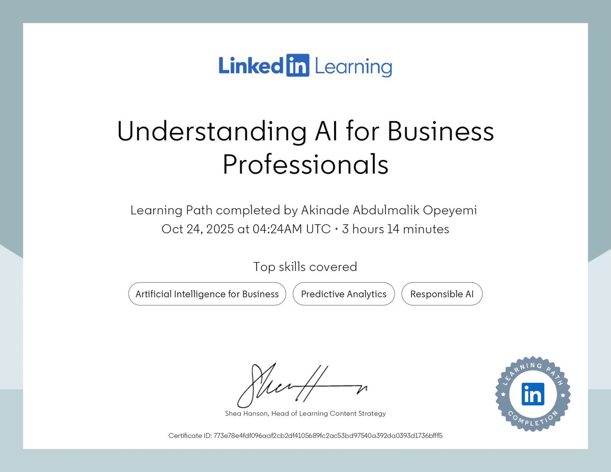 AiwithMalikk's tweet photo. Been a minute since I took any course.
Last night, I sat with “Understanding AI for Business Professionals”.

AI isn’t just for tech people…. it’s for anyone serious about better and smarter work.

#Ai
#AiWithMalikk
#ArtificialIntelligence https://t.co/aUN6VQu5dq