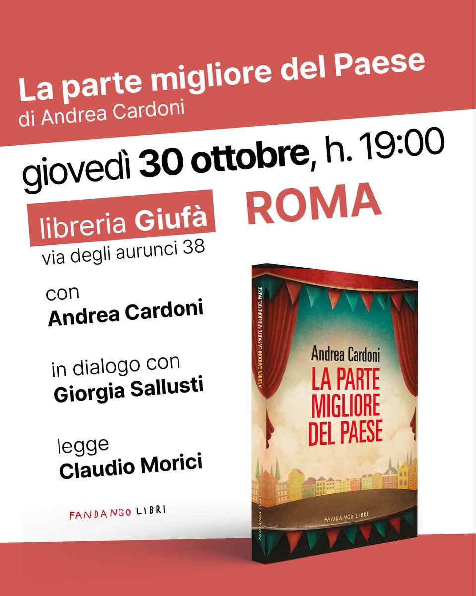 andrecardoni's tweet image. Ciao, giovedì 30 ottobre facciamo l'anteprima de "La parte migliore del Paese" con due persone migliori come @georgienonfa e Claudio Morici, nella libreria migliore che è @Giufalibreria 

Poi dal giorno dopo lo trovate in libreria.