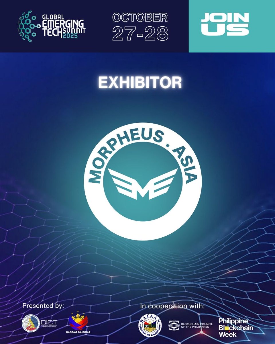 philippinebc_wk's tweet photo. π‘ Empowering progress through technology. Morpheus Asia takes part in GETS β the Philippinesβ premier platform for innovators and industry leaders shaping the digital future.
#GETS2025 #PBWx #DigitalBayanihan https://t.co/oq9WcwTR6o