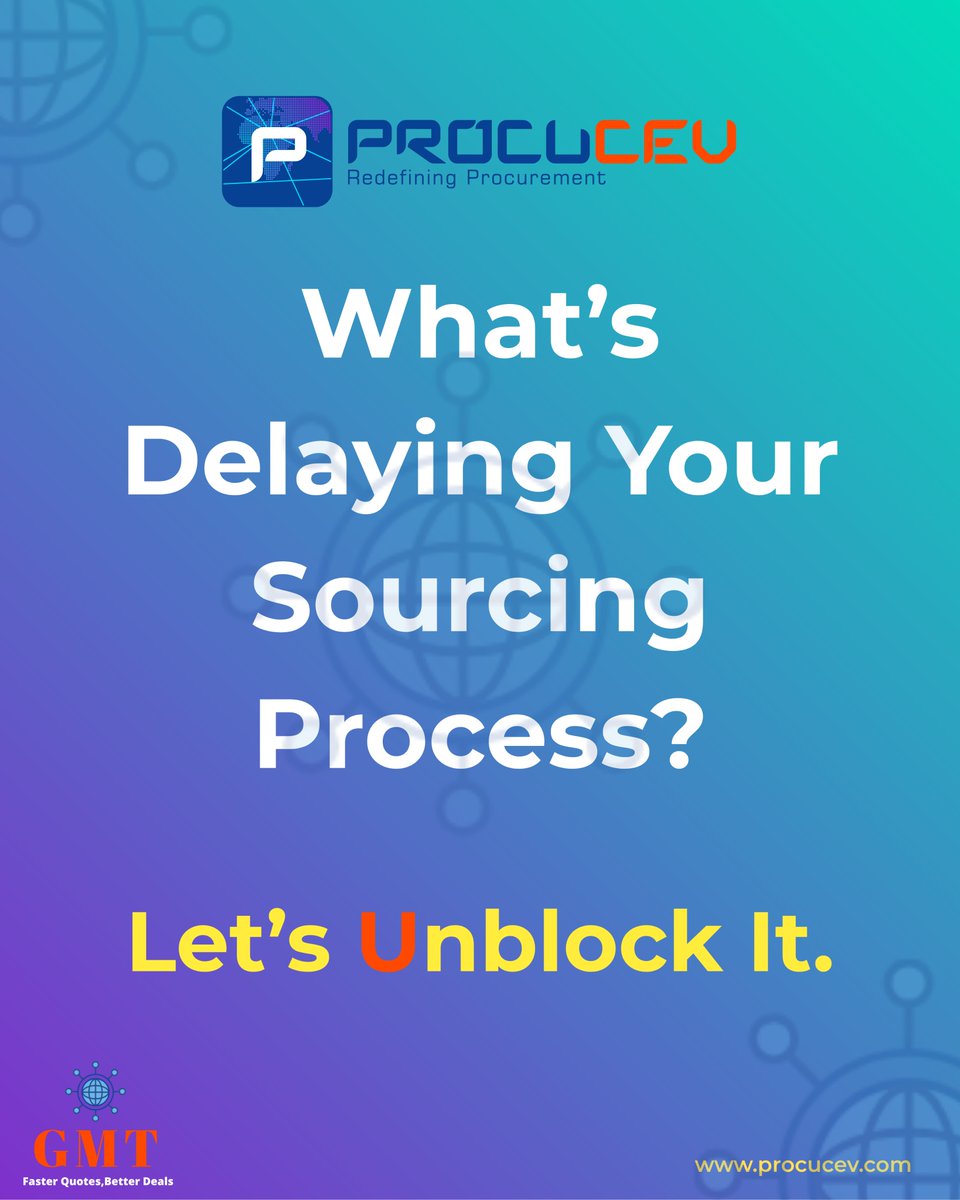 procucev's tweet image. What’s Delaying Your Sourcing Process?
Let’s unblock it...
Procurement teams face multiple sourcing challenges - GMT helps you overcome them all.
See the full breakdown - linkedin.com/posts/procucev…
visit procucev.com
#SmartSourcing #Procurement #B2B #Procucev #GMT