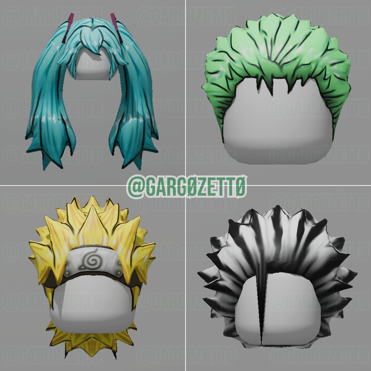gargozetto's tweet image. 4x Anime Hair Roblox UGC Bundle 3D Model Commission || Blender
(DO NOT REPOST OR REUSE MY WORK)
This commissioned work is made for: trreen (Client)
#robloxugc #b3d #blender #anime #HatsuneMiku
