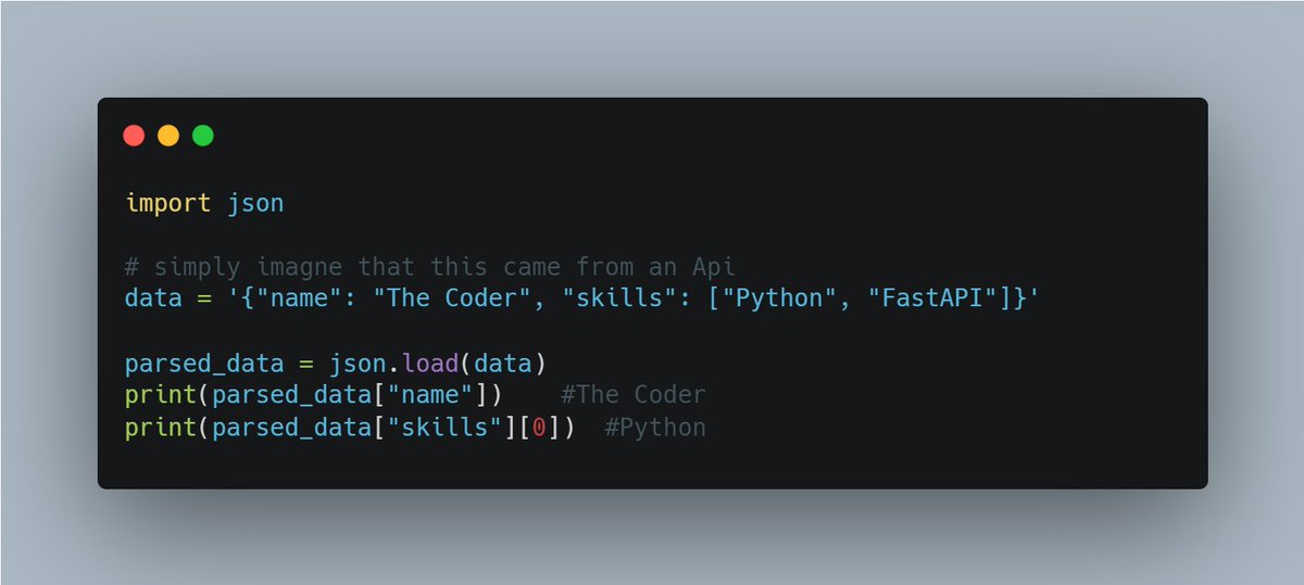 SamsonTheCoder's tweet image. Day 6/12
Day 7/12: JSON Magic in pure Python
JSON is everywhere in APIs, configs, web apps.
These two:
json.loads() → read it
json.dumps() → write it
Simple powerful and very essential
#Python #DevLife #BuildInPublic