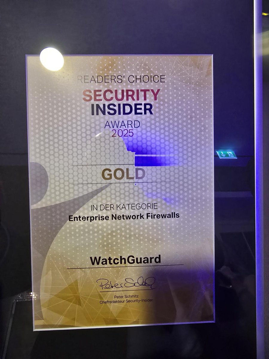 Gestern wurden in Augsburg die IT-Awards vergeben, mit denen Security-Insider die IT-Anbieter des Jahres ehrt. WatchGuard war in der Kategorie „Enterprise Network Firewalls“ nominiert und - taataa - konnte sich „Gold" sichern. Danke an alle, die für uns abgestimmt haben.